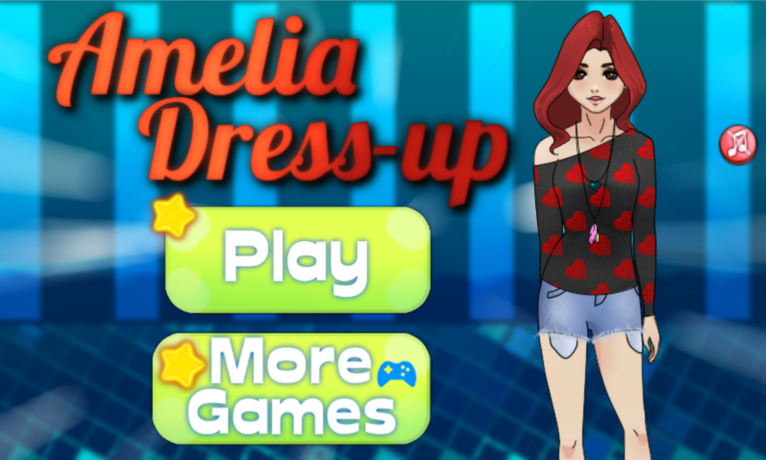 Amelia Dress Up Game Welcome Screen Screenshot.