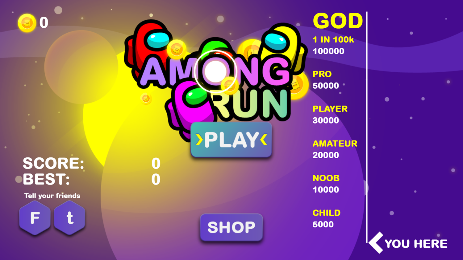 Among Run Game Welcome Screen Screenshot.