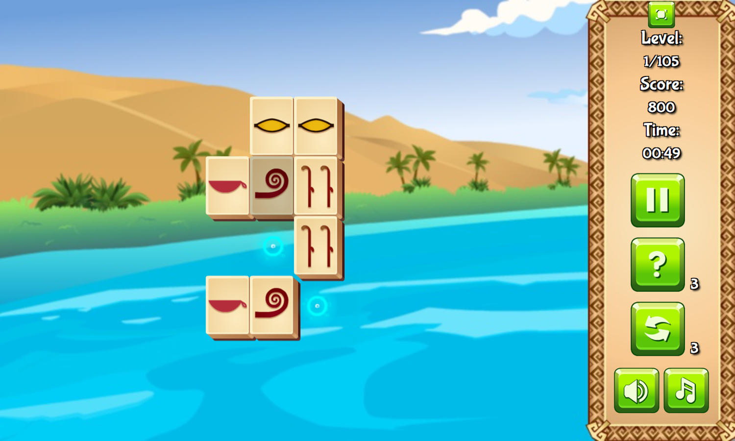 Ancient Egypt Mahjong Game Level Play Screenshot.