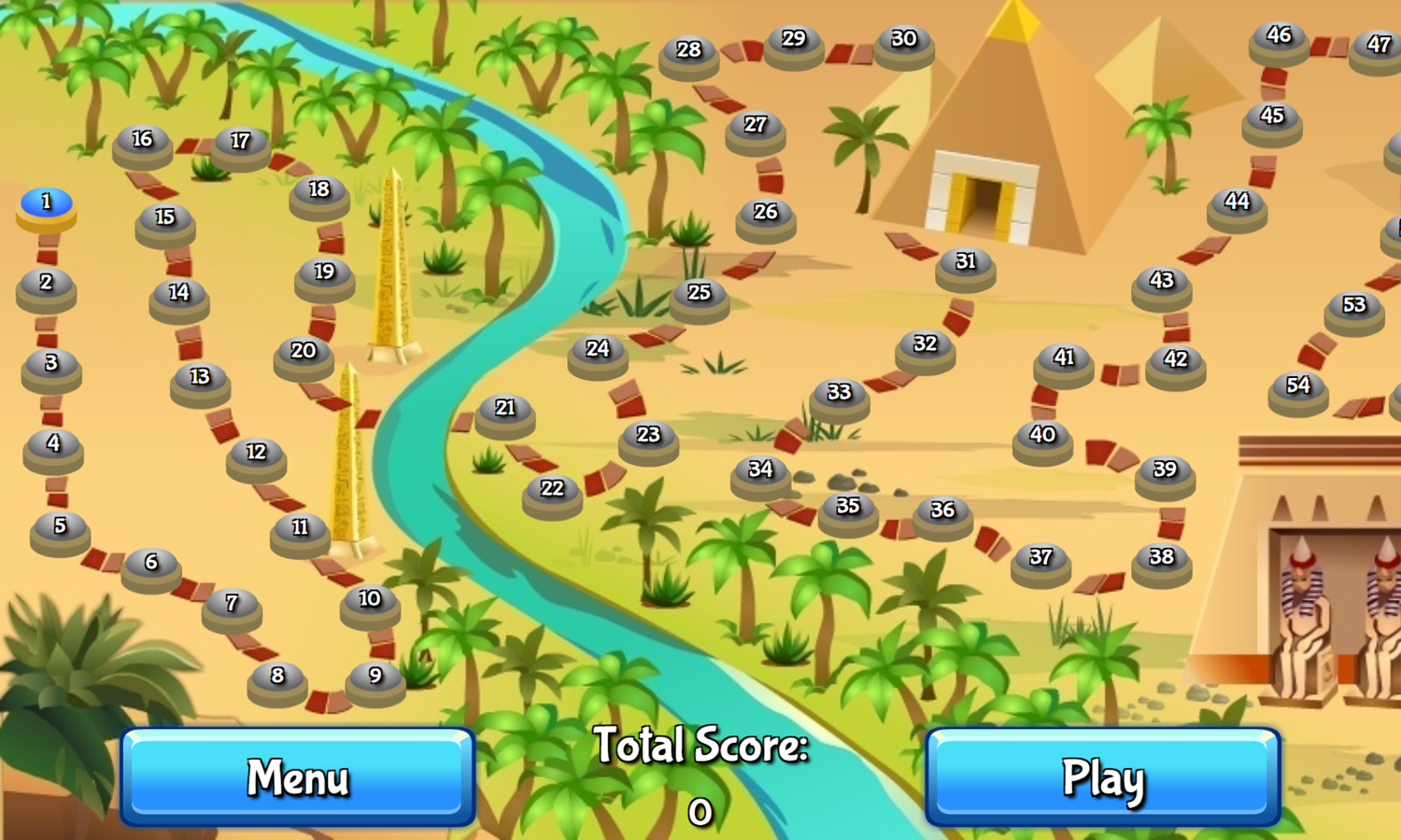 Ancient Egypt Mahjong Game Level Select Screenshot.