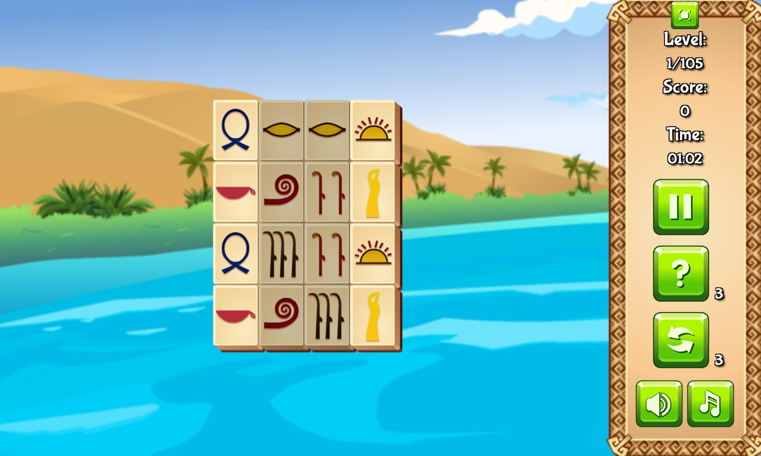 Ancient Egypt Mahjong Game Level Start Screenshot.