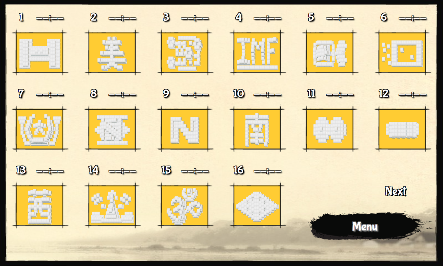 Ancient Mahjong Game Level Select Screenshot.