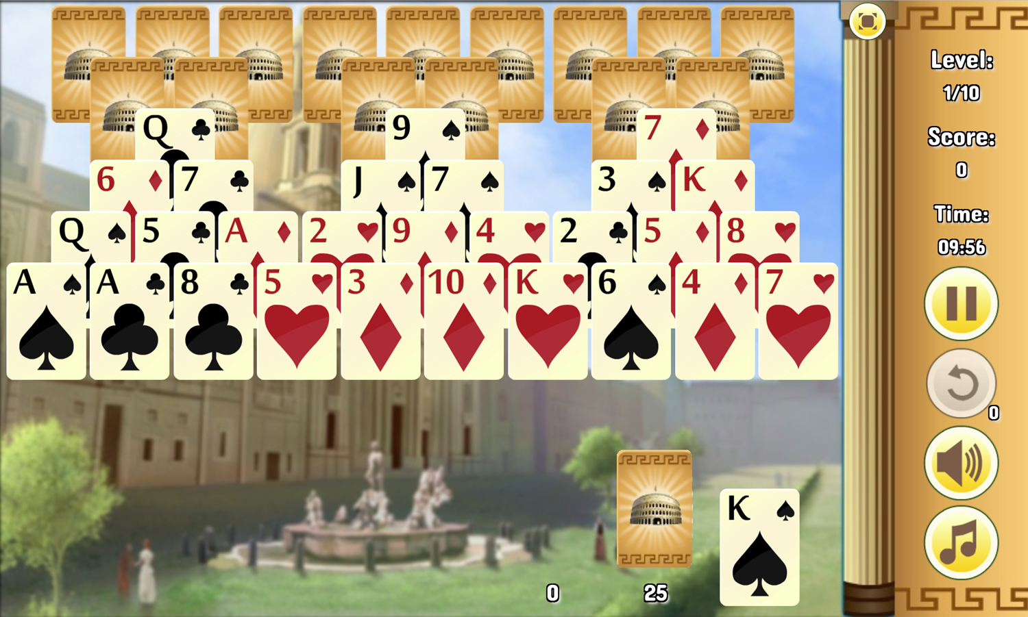 Ancient Rome Solitaire Game Screenshot.