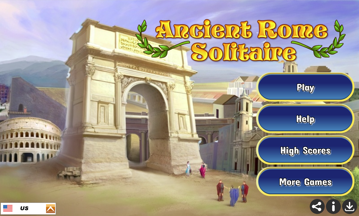 Ancient Rome Solitaire Game Welcome Screen Screenshot.