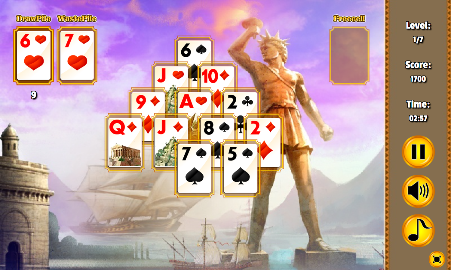 Ancient Wonders Solitaire Game Play Screenshot.