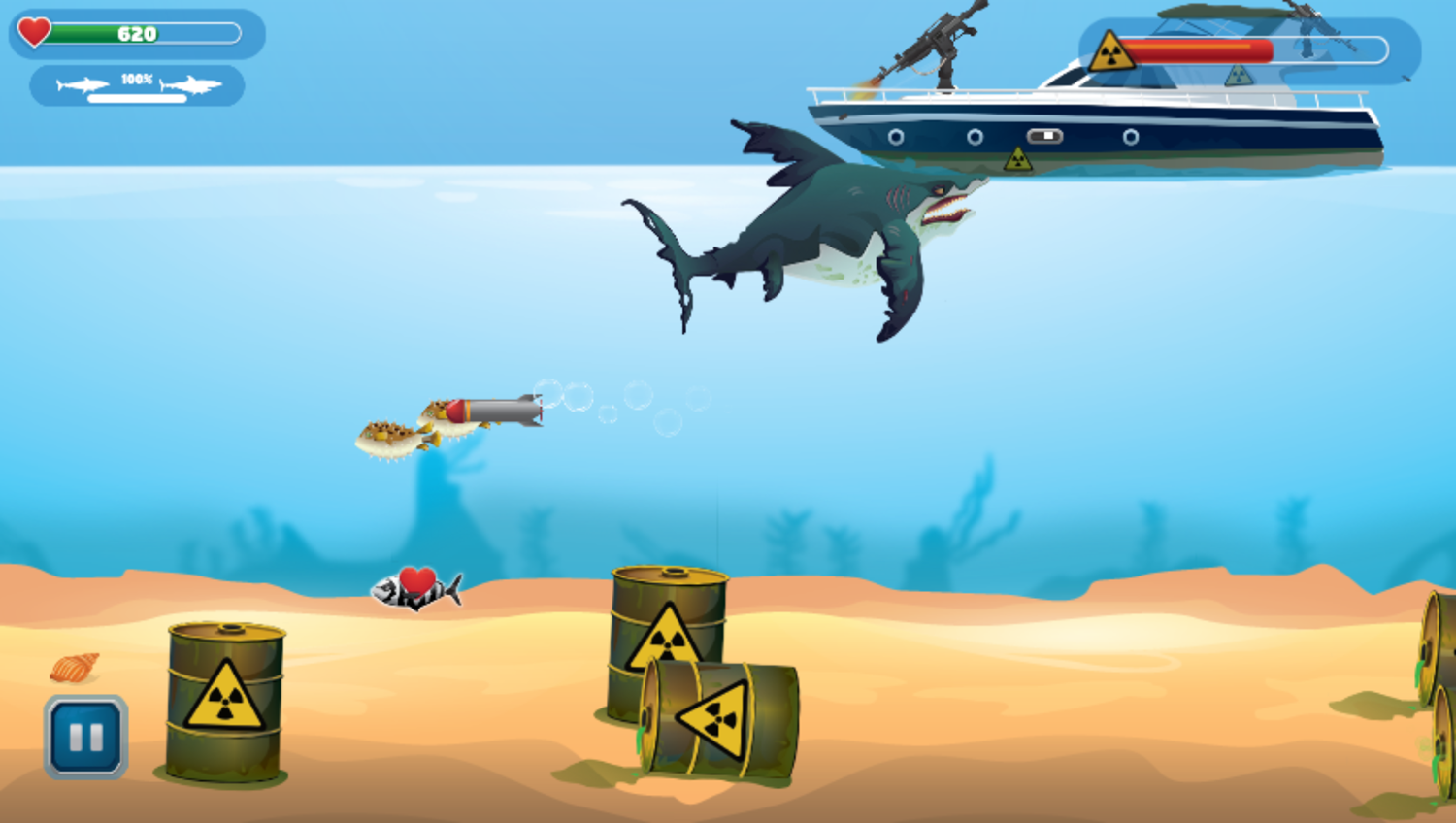 Angry Sharks Game Boss Fight Screenshot.
