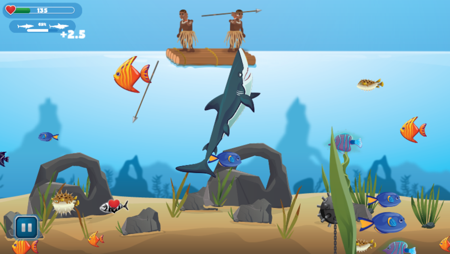 Angry Sharks Game Play Screenshot.