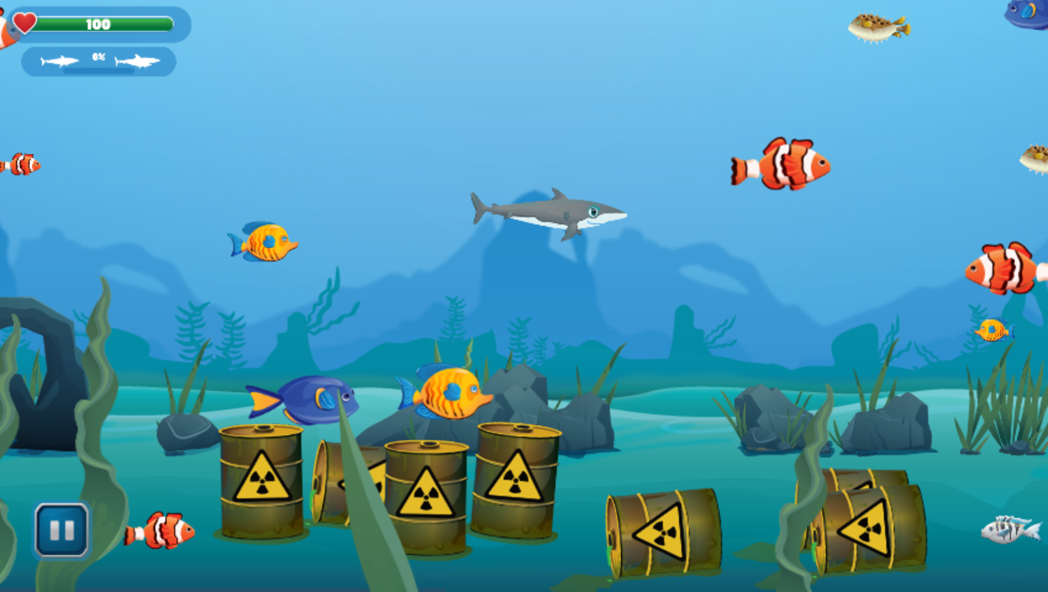 Angry Sharks Game Start Screenshot.
