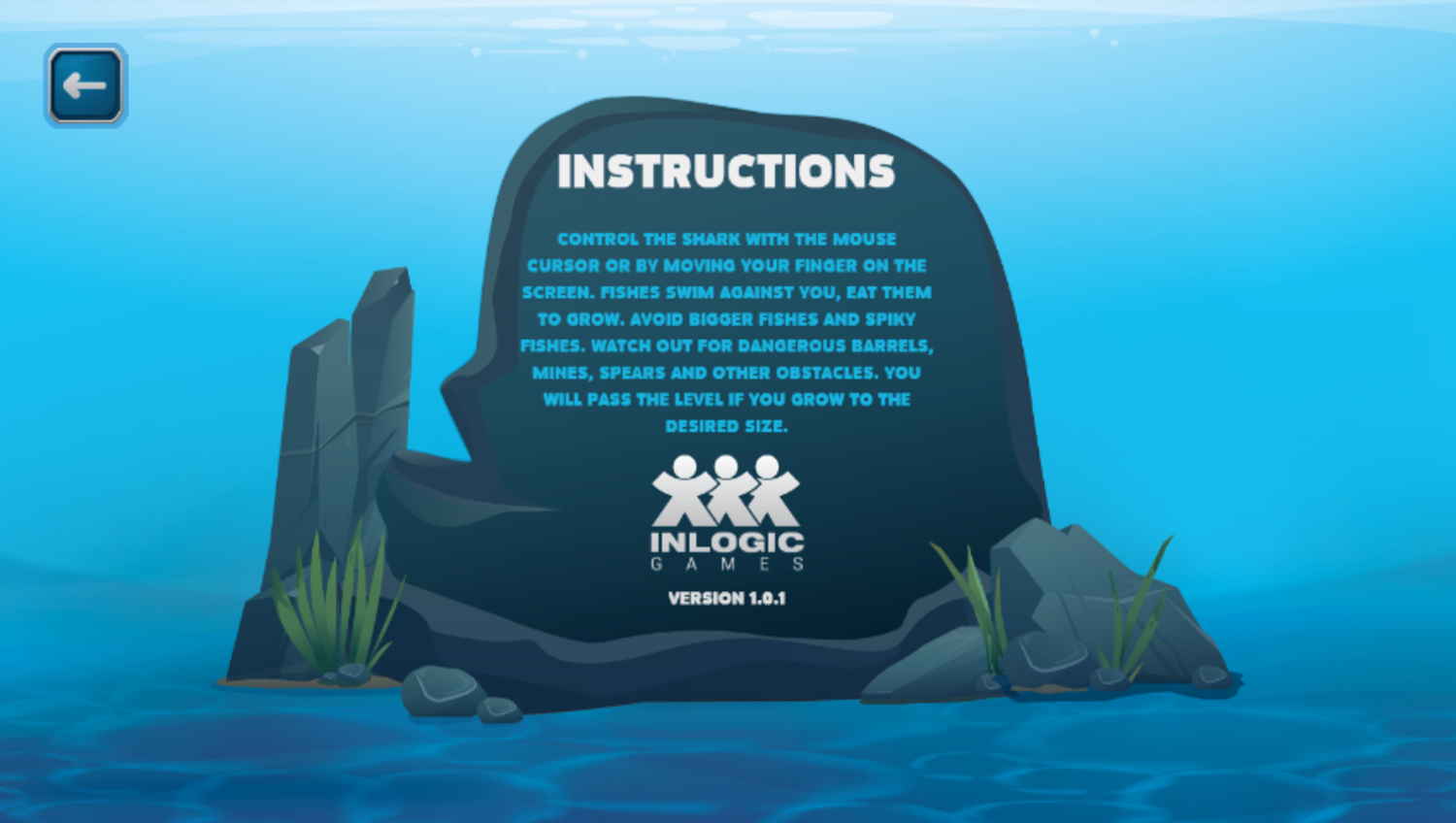 Angry Sharks Game Instructions Screenshot.