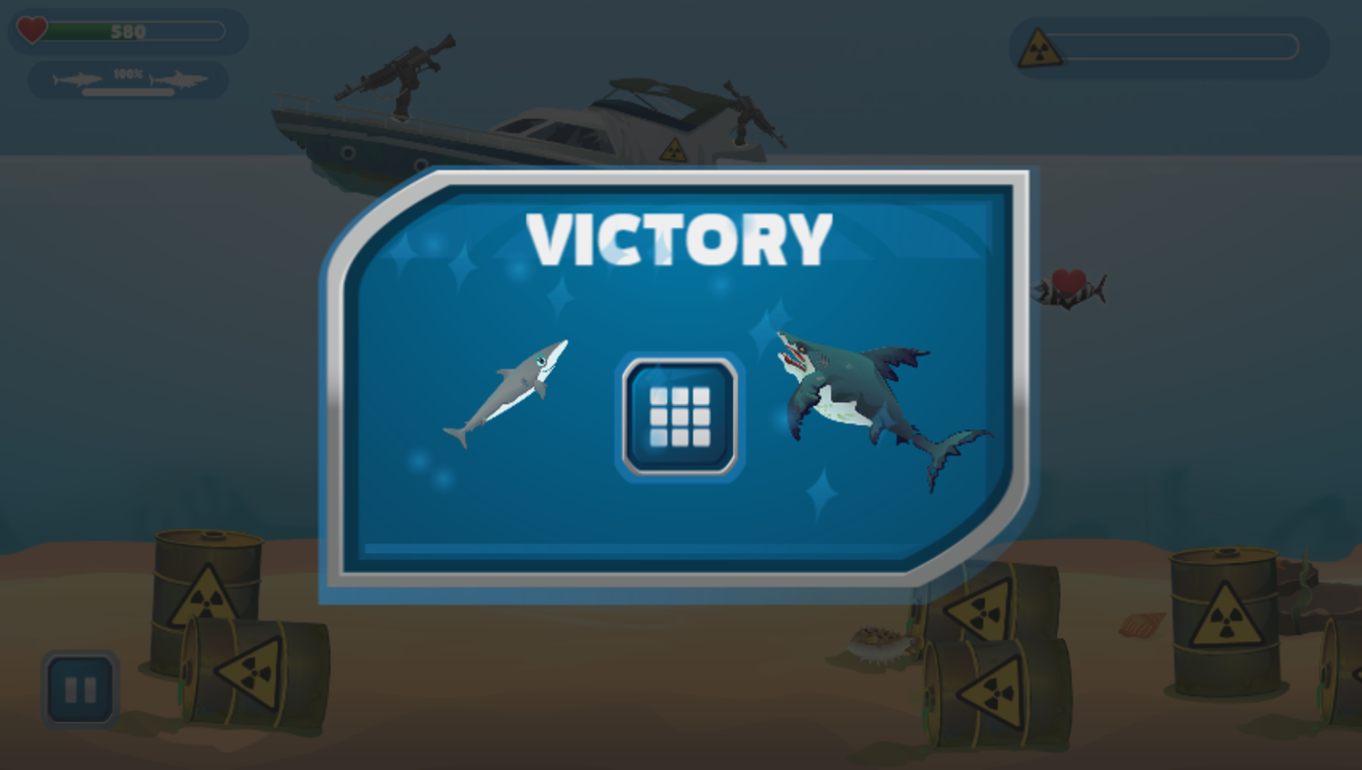 Angry Sharks Game Victory Screenshot.