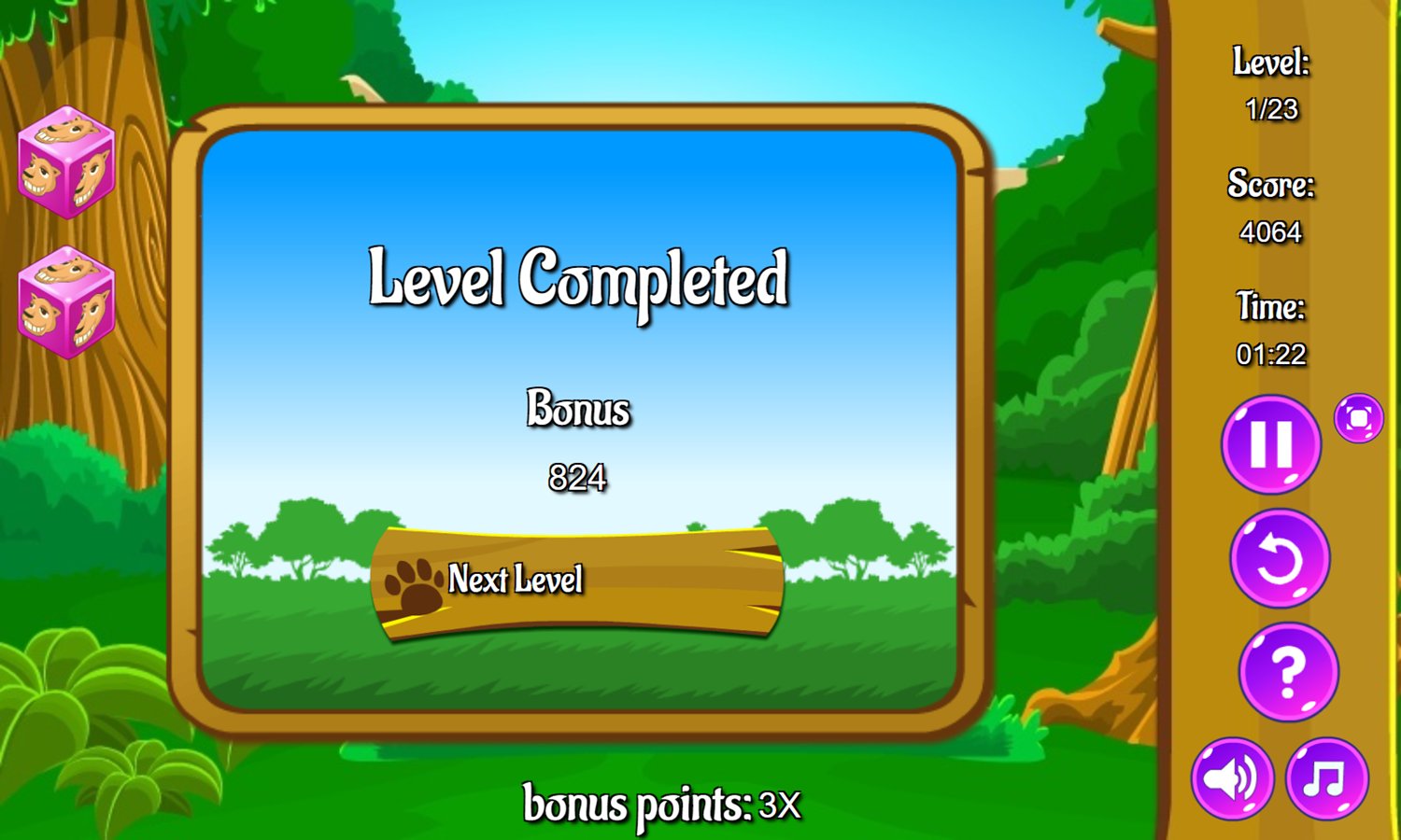 Animal Cubes Game Level Completed Screenshot.