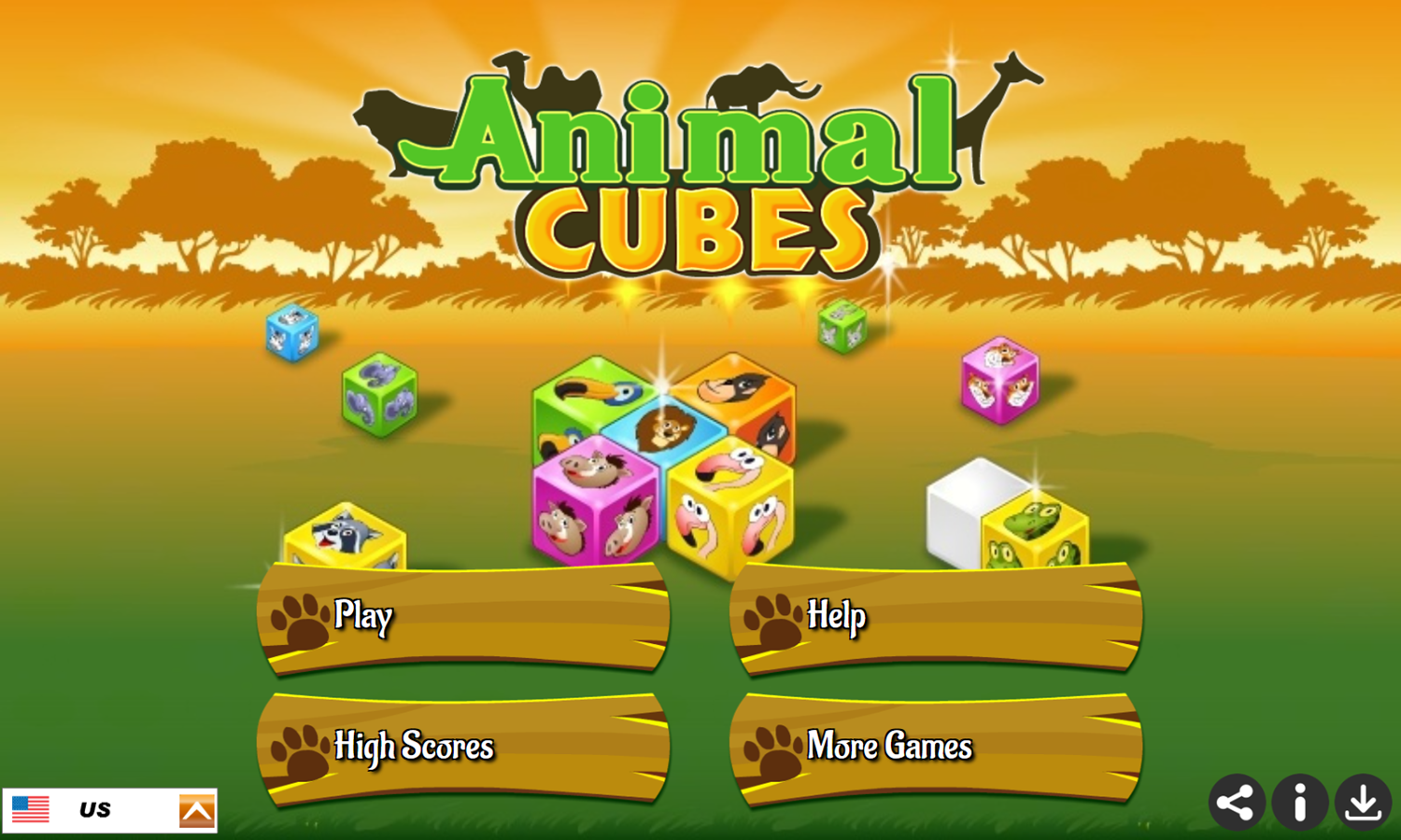Animal Cubes Game Welcome Screen Screenshot.