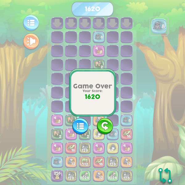 Animal Merge Puzzle Game Over Screenshot.