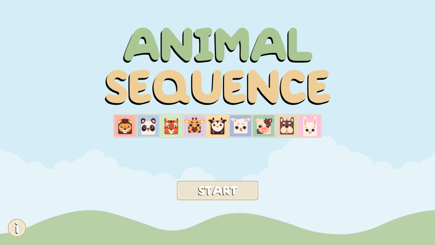 Animal Sequence Game Welcome Screen Screenshot.