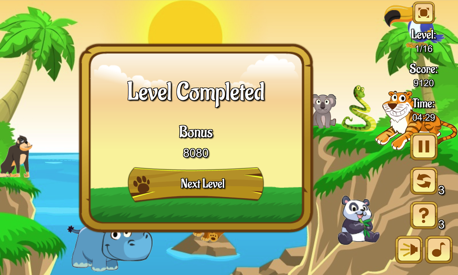 Animals Connect 2 Game Level Completed Screen Screenshot.