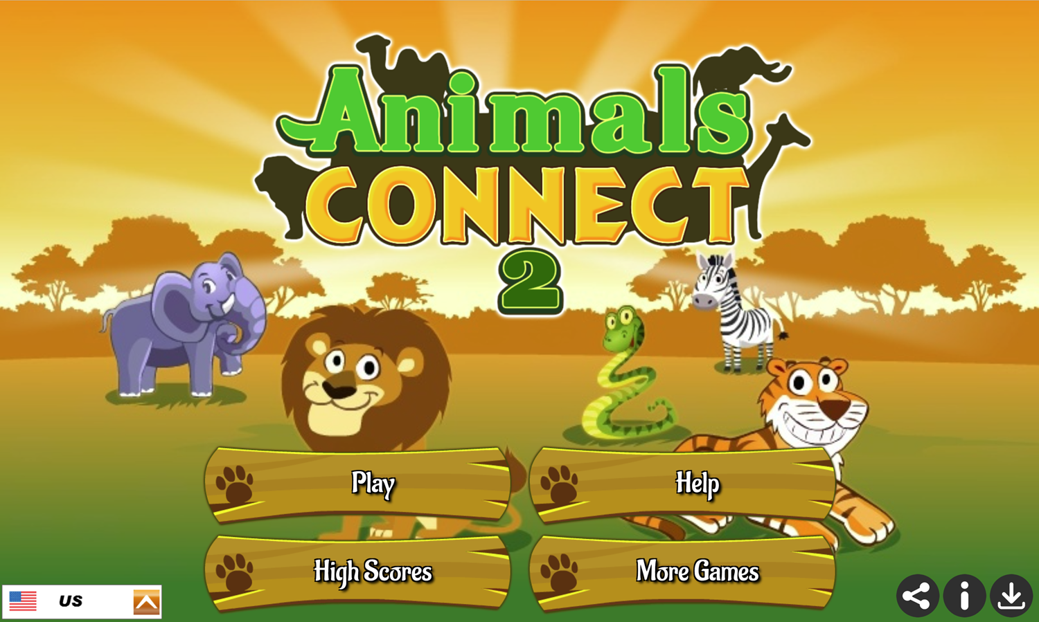 Animals Connect 2 Game Welcome Screen Screenshot.