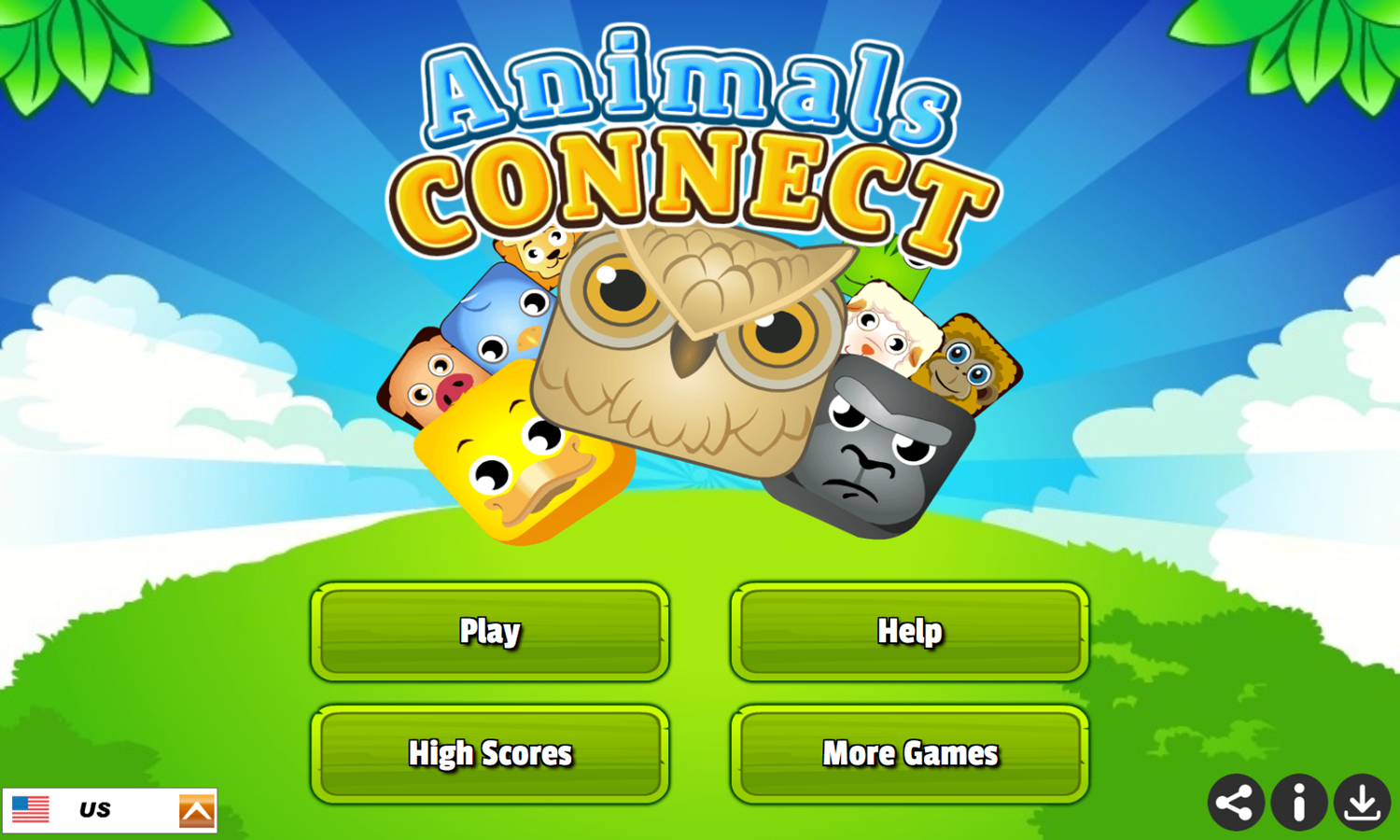 Animals Connect Game Welcome Screen Screenshot.