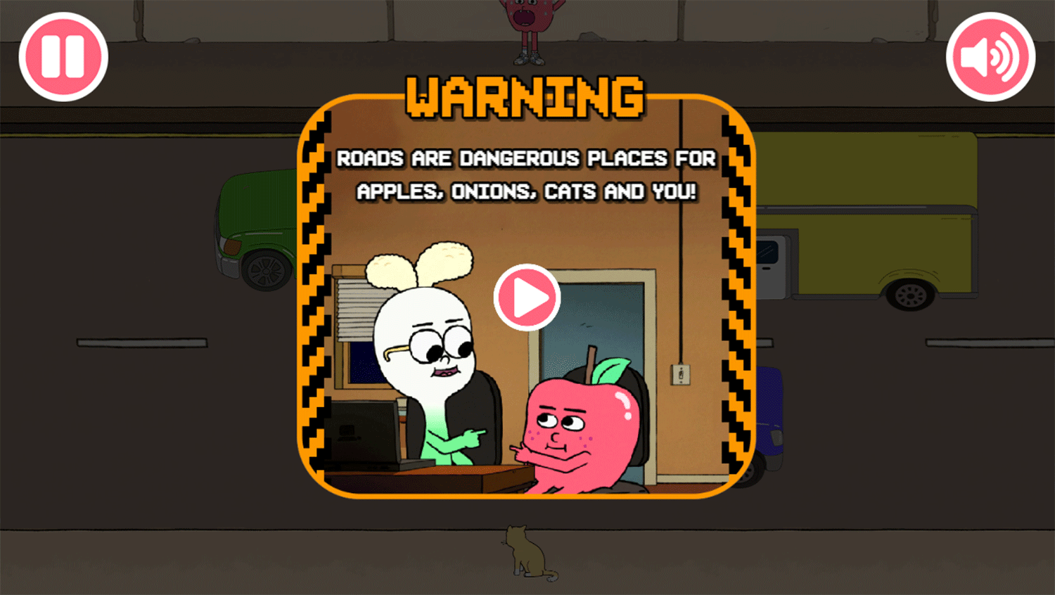Apple & Onion Cat Rescue Game Warning Screenshot.