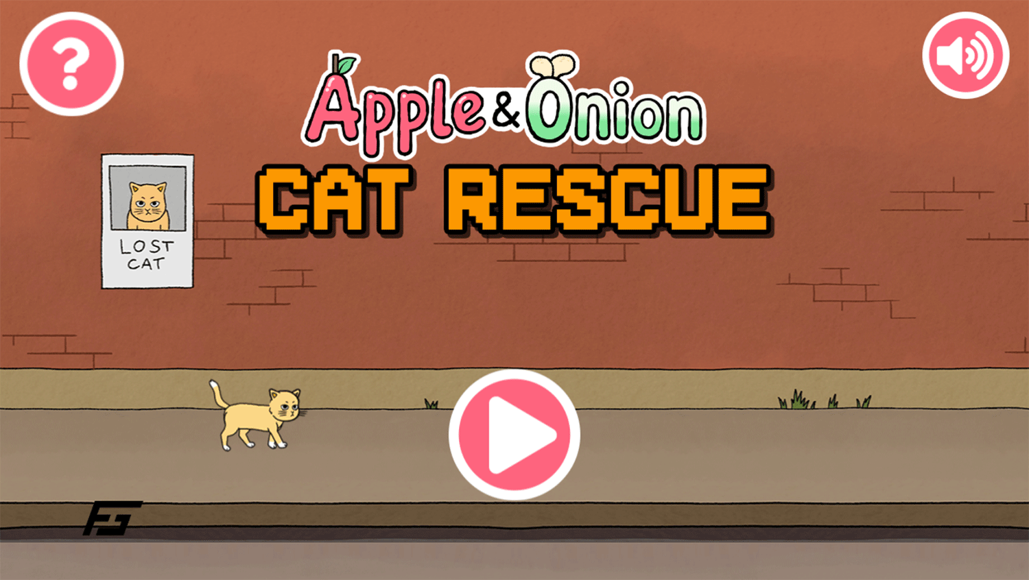 Apple & Onion Cat Rescue Game Welcome Screen Screenshot.