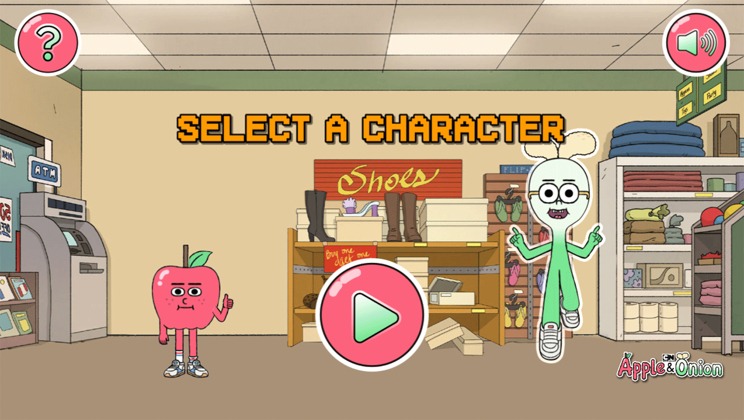 Apple & Onion Dollar Store Dash Game Select Character Screenshot.