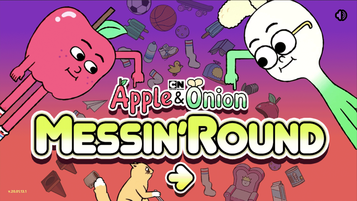 Apple & Onion Messin' Around Game Welcome Screen Screenshot.