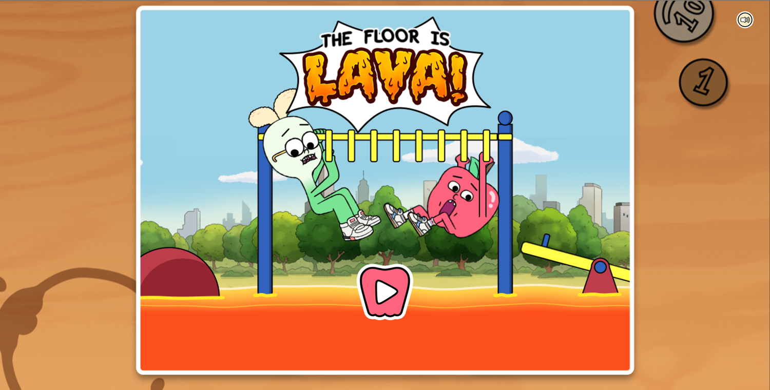 Apple & Onion the Floor is Lava Game Welcome Screen Screenshot.
