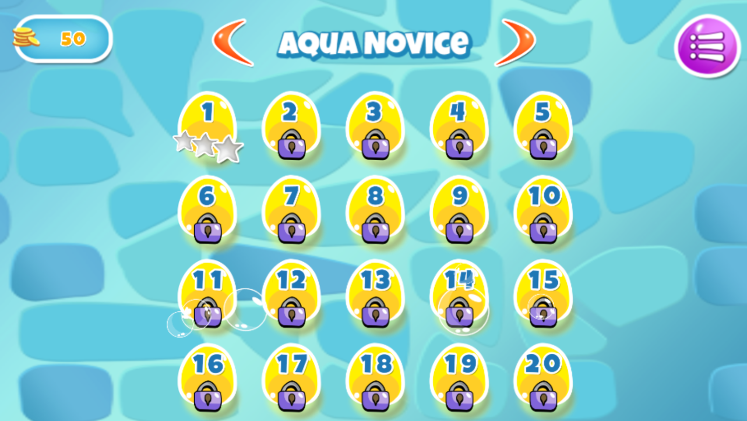 Aqua Thief Game Level Select Screenshot.