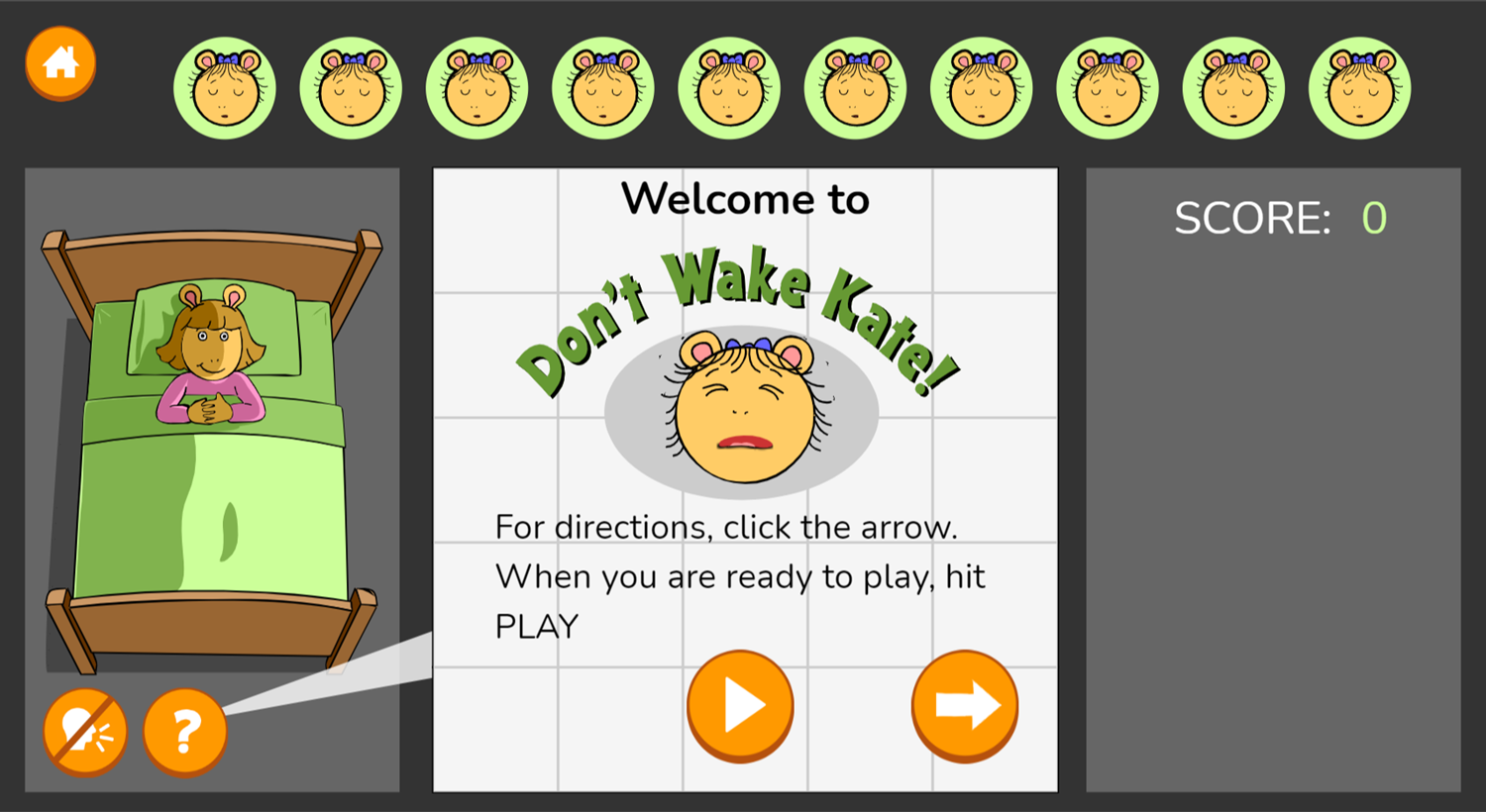 Arthur Don't Wake Kate Game Start Screenshot.