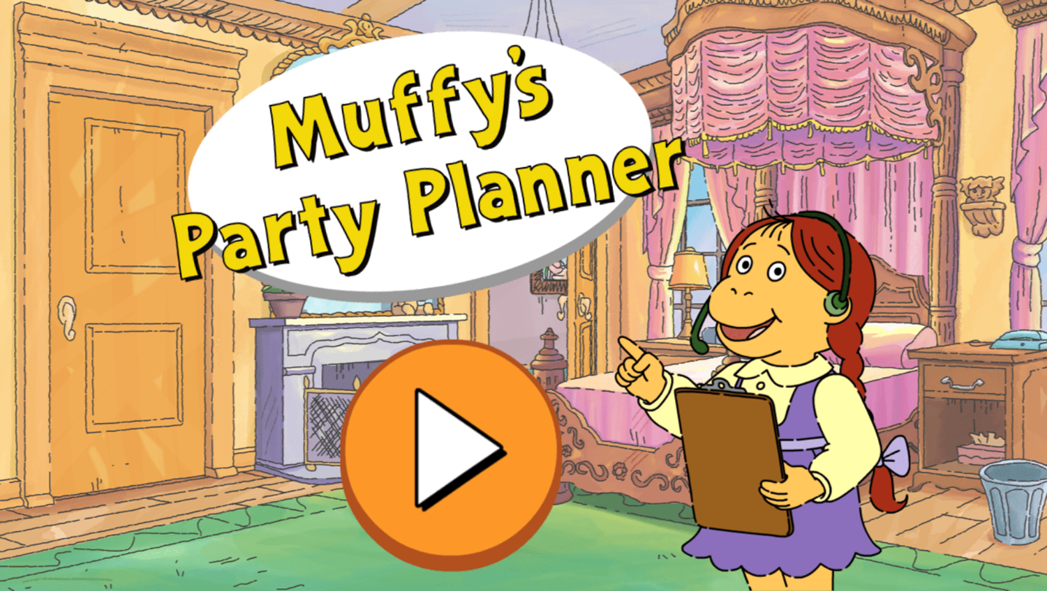 Arthur Muffy's Party Planner Game Welcome Screen Screenshot.