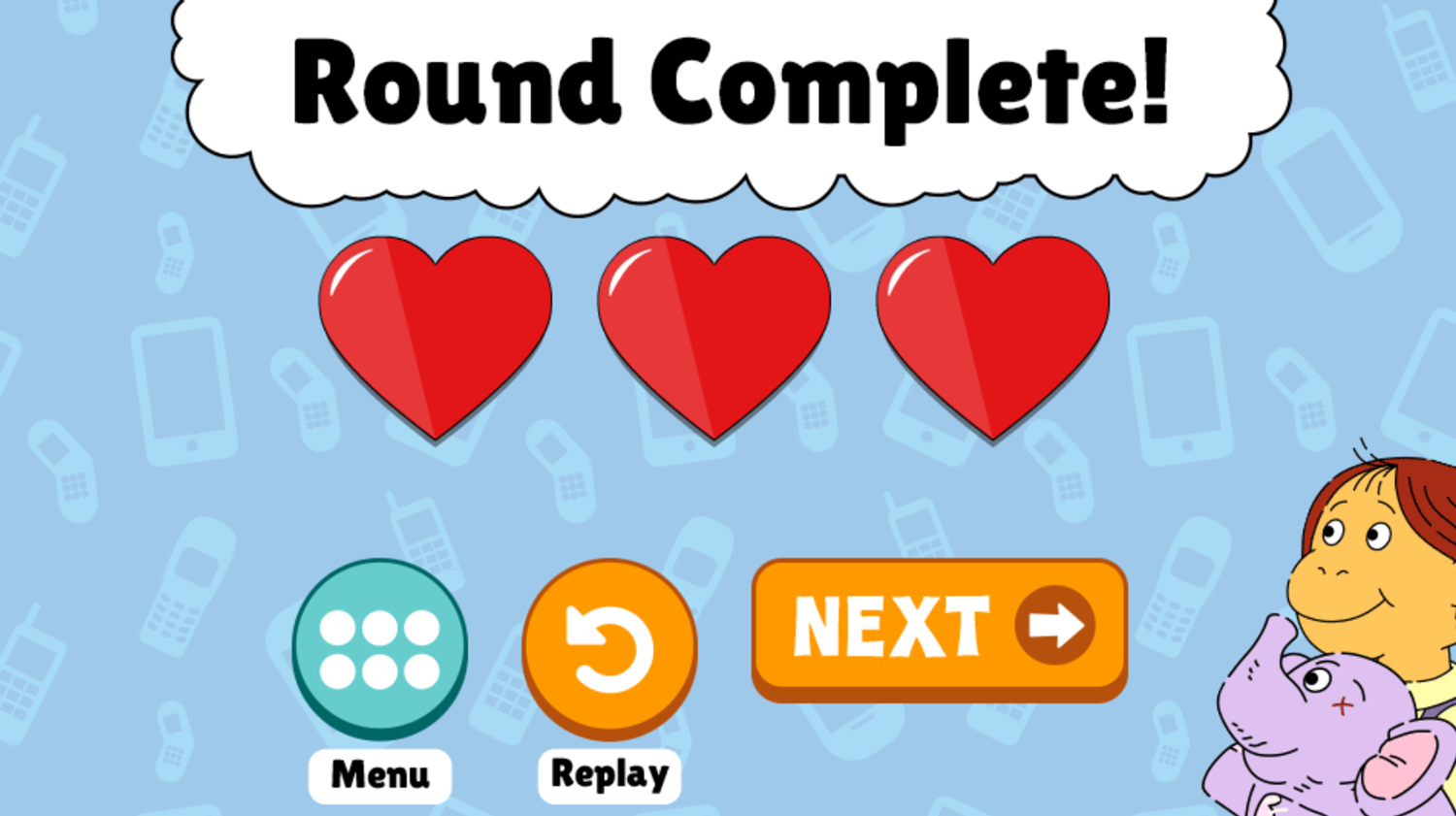 Arthur Waldo Loves Muffy Game Round Complete Screenshot.