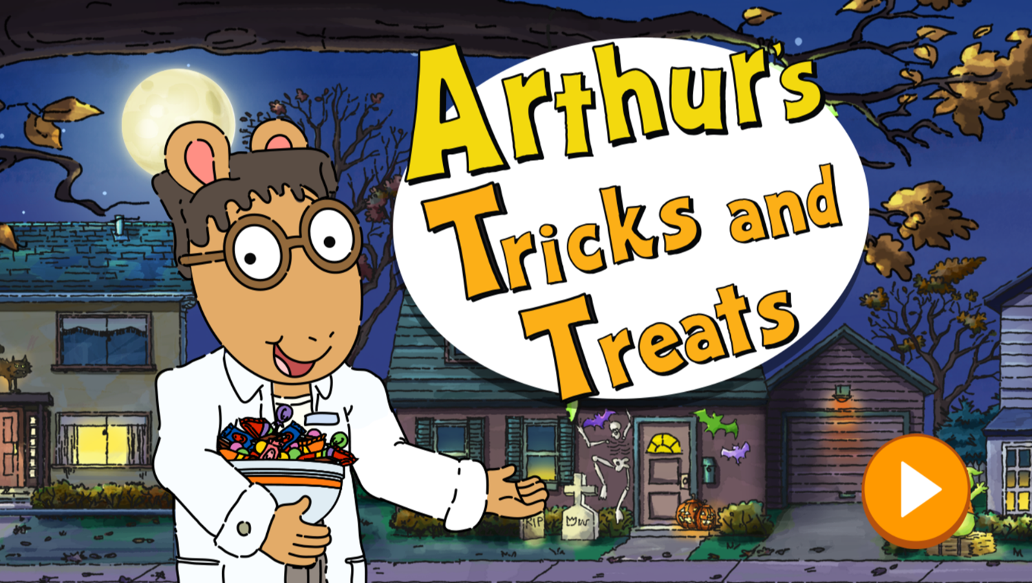 Arthur's Tricks and Treats Game Welcome Screen Screenshot.