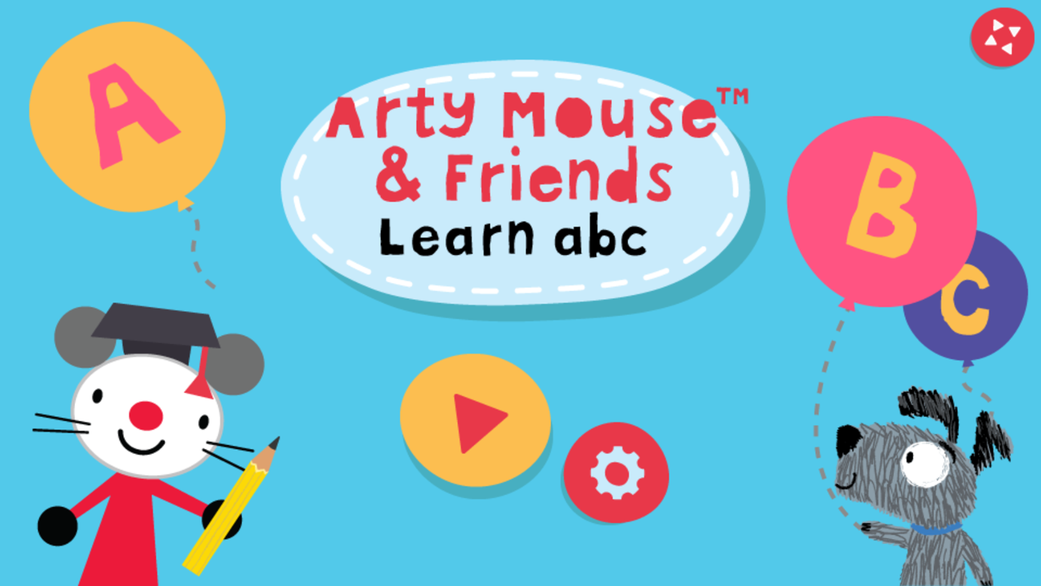 Arty Mouse and Friends Learn ABC Game Welcome Screen Screenshot.