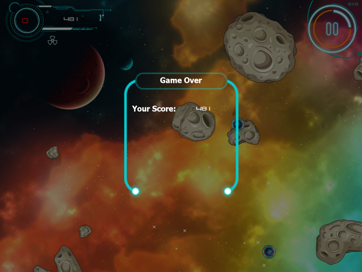 Asteroids Crusher Game Over Screenshot.