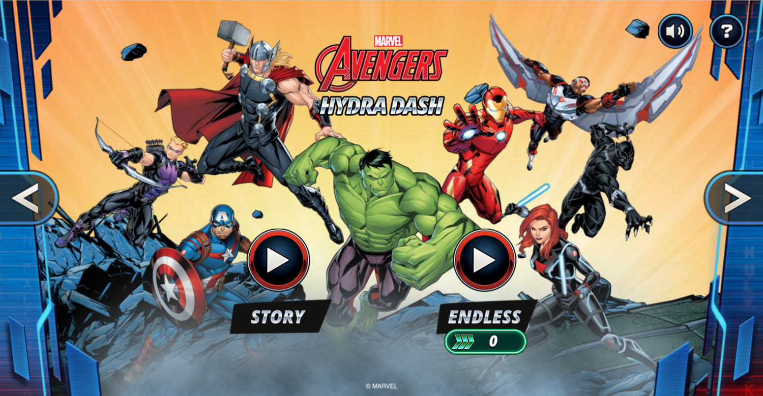 Marvel Avengers Hydra Dash Game Welcome Screen Screenshot.
