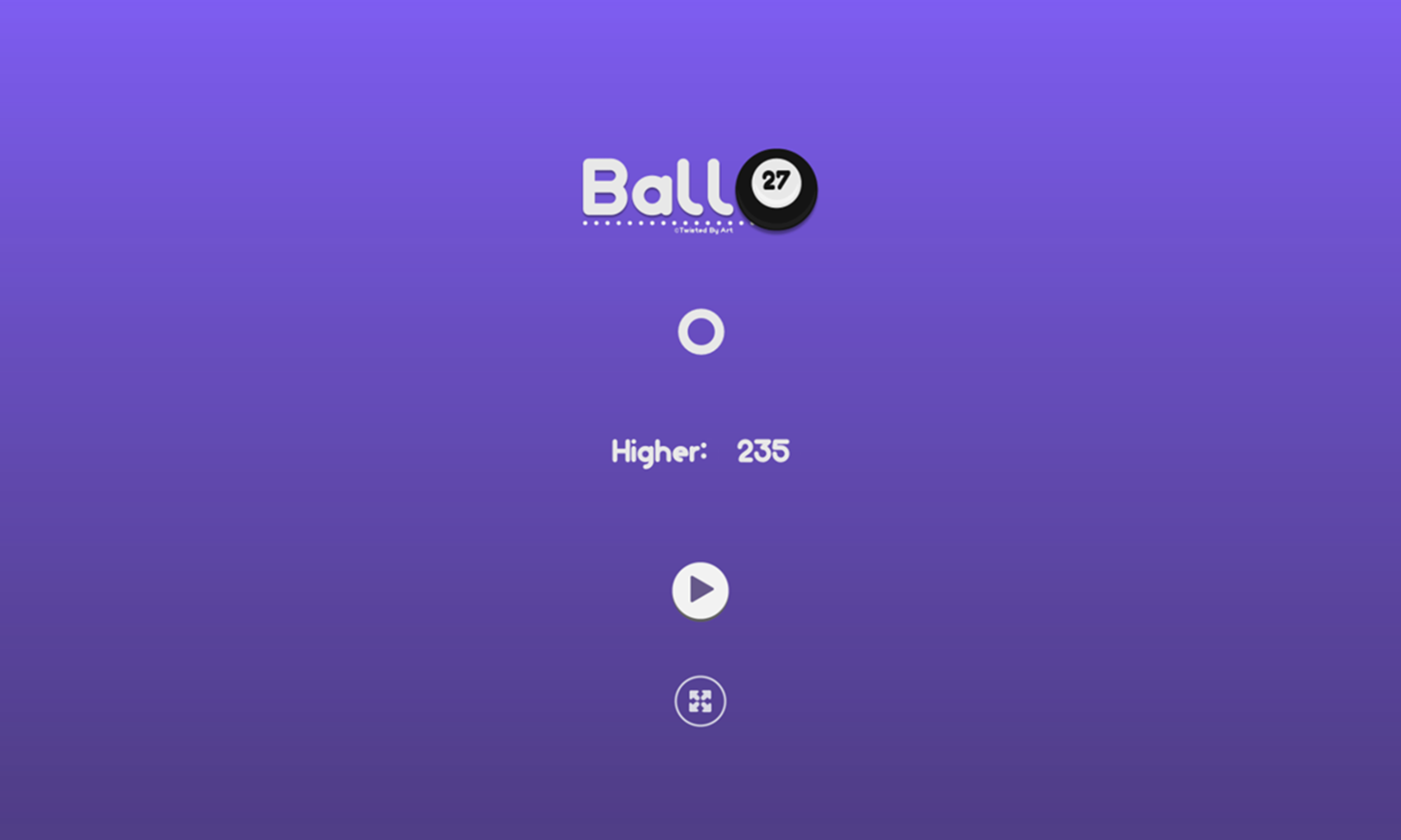 Ball 27 Game Welcome Screen Screenshot.