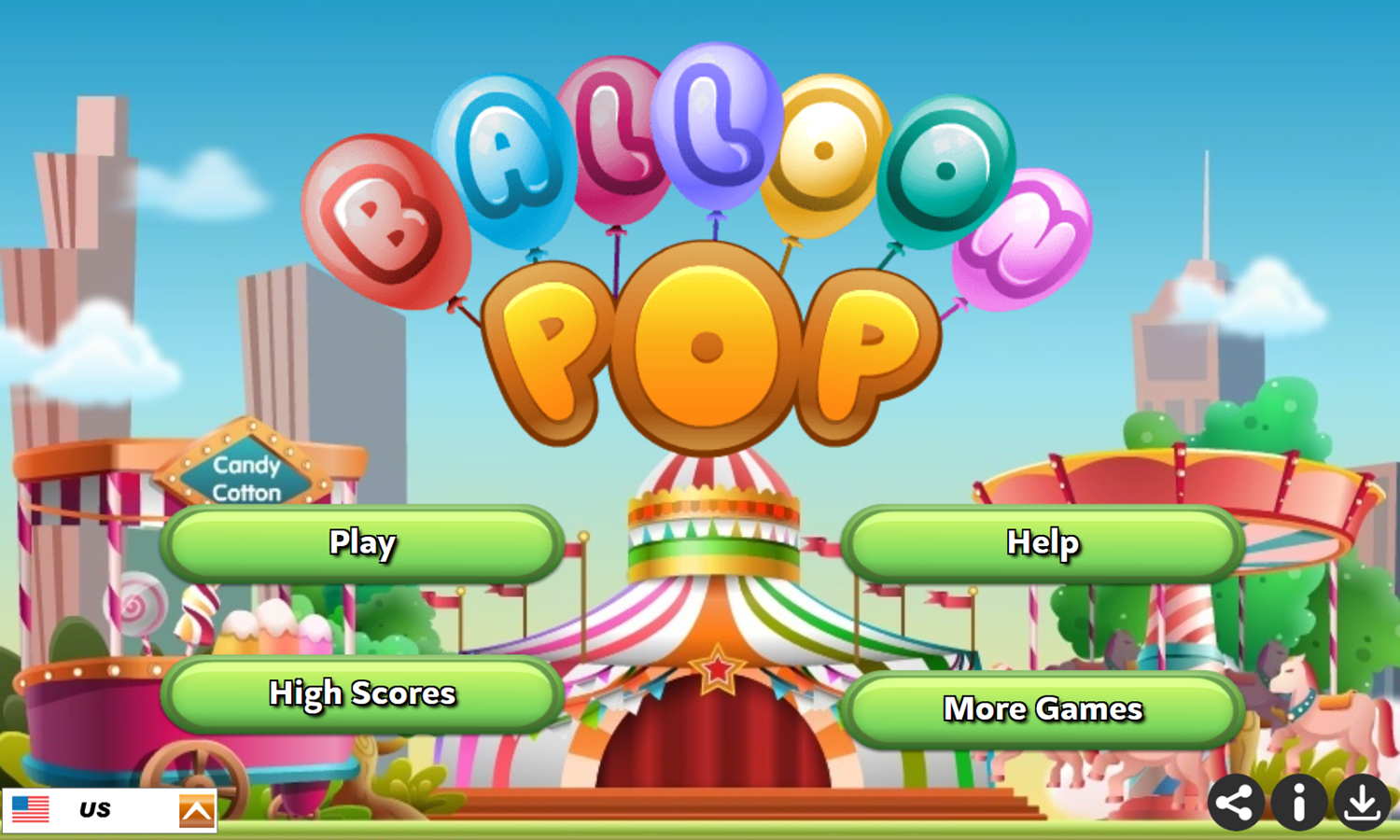 Balloon Pop Game Welcome Screen Screenshot.