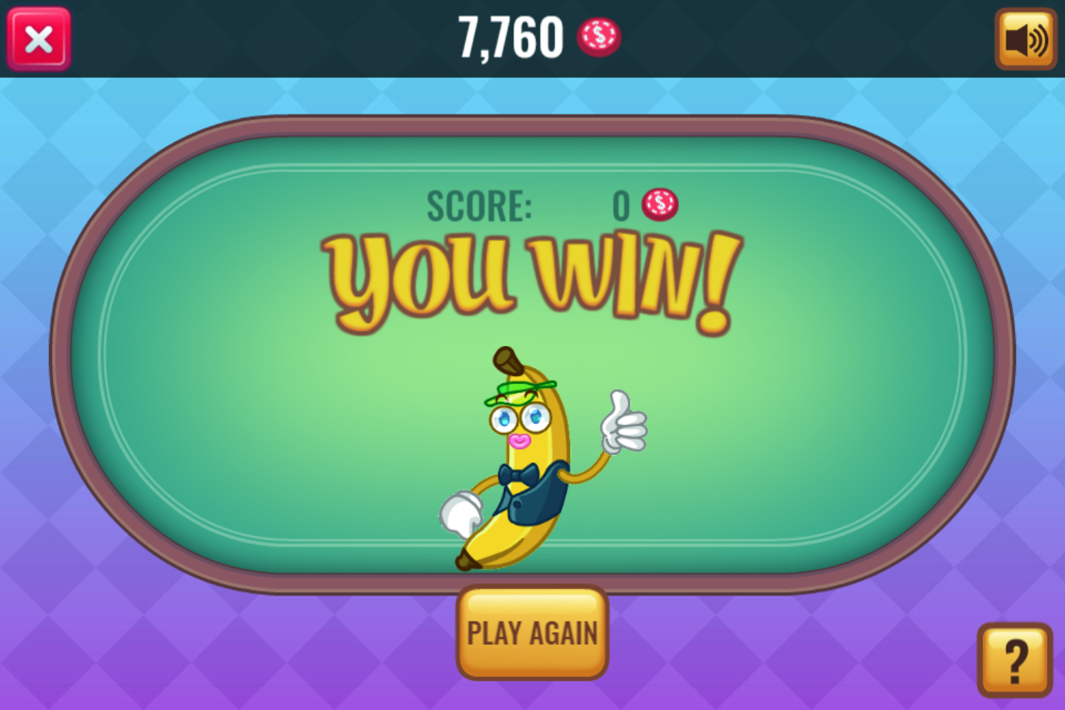 Banana Poker High or Low Win Screenshot.