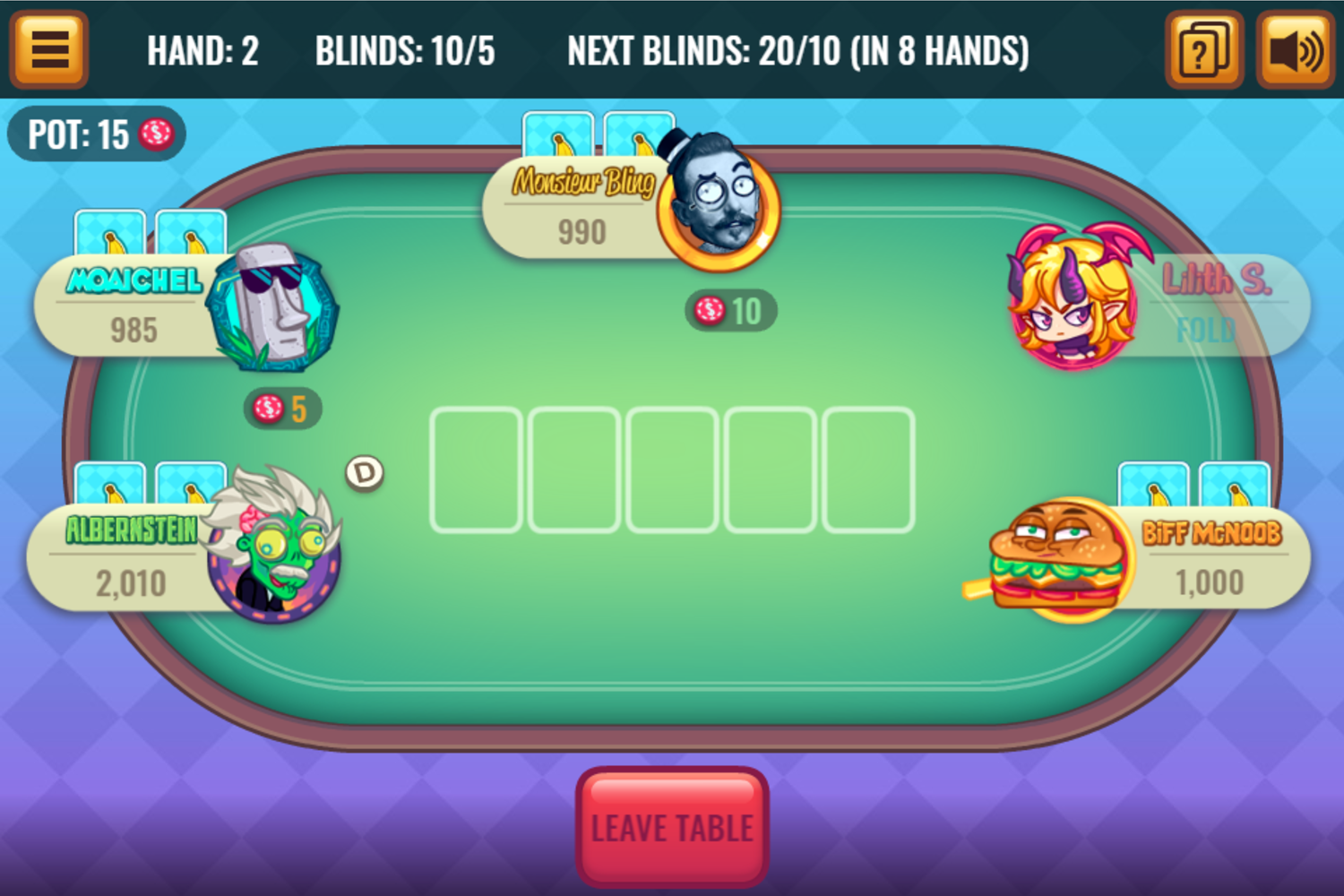 Banana Poker Leave Table Screenshot.