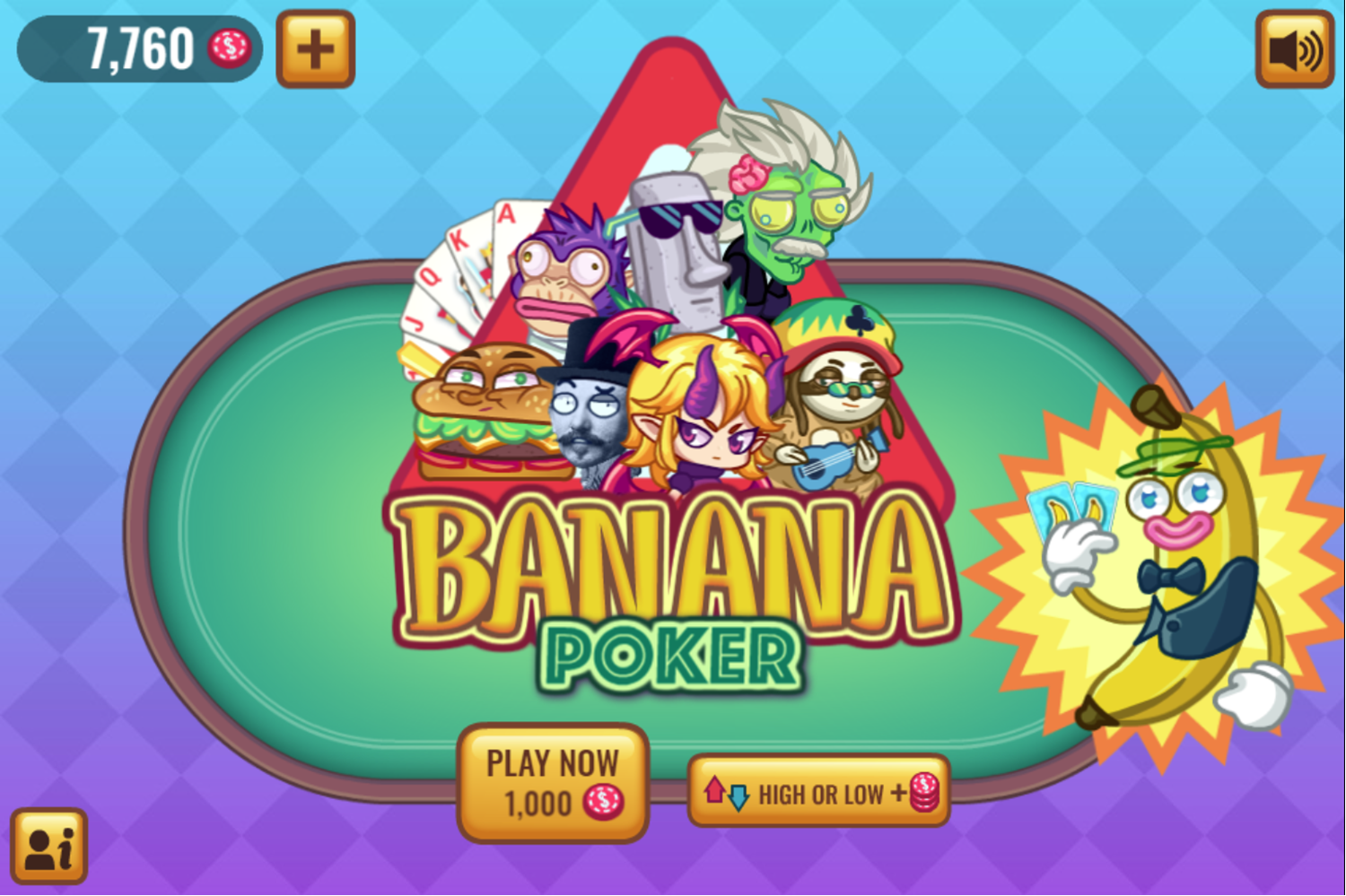 Banana Poker Welcome Screen Screenshot.