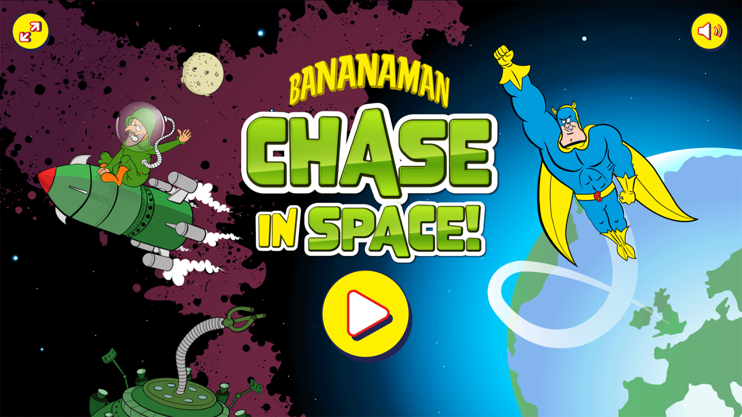 Bananaman Chase in Space Game Welcome Screen Screenshot.