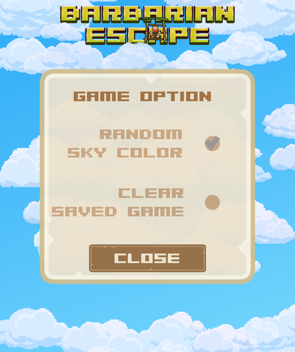 Barbarian Escape Game Options Screenshot.