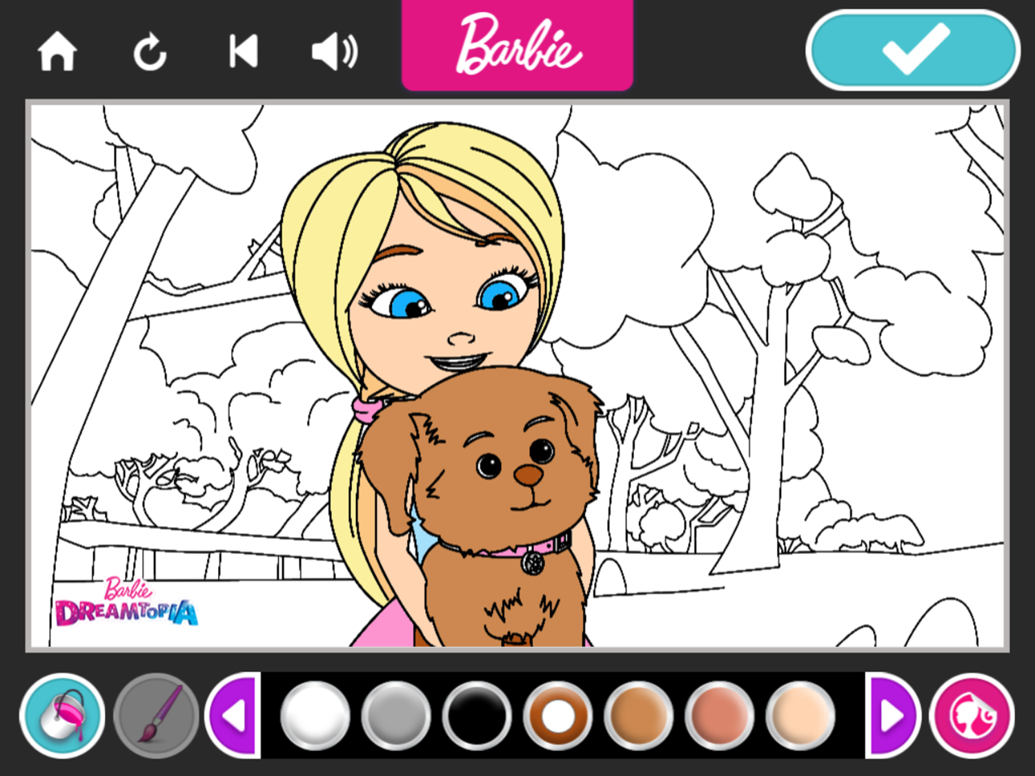 Barbie Coloring Creations Game Coloring Page Screenshot.