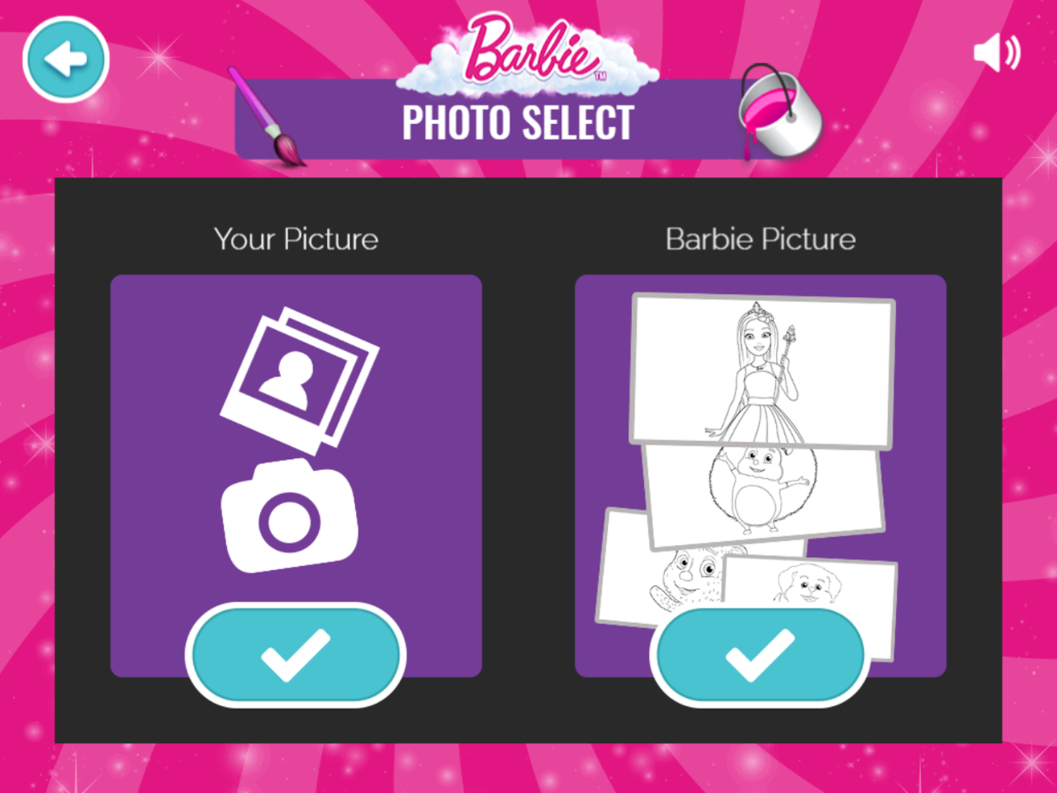 Barbie Coloring Creations Game Photo Select Screenshot.