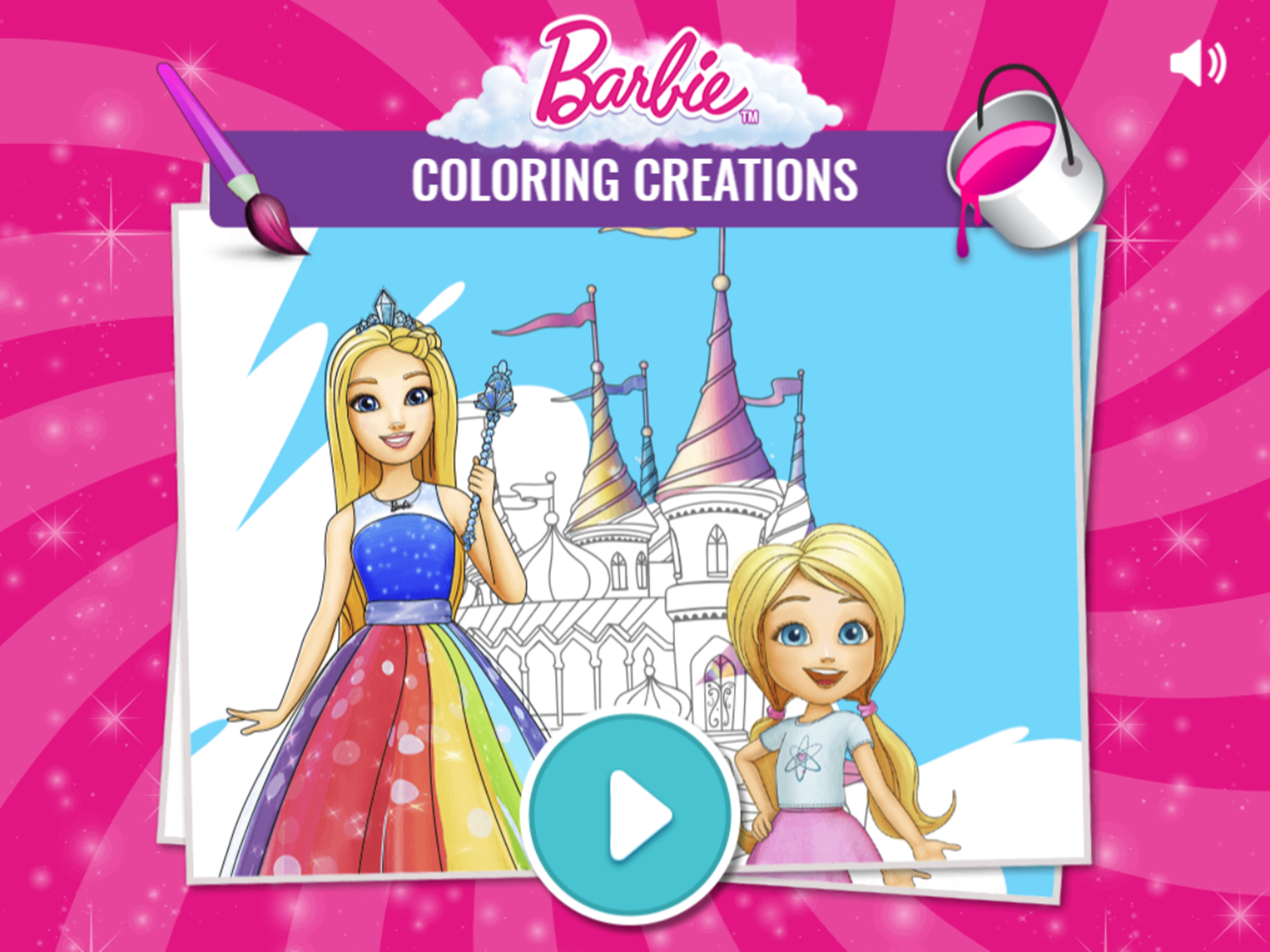 Barbie Coloring Creations Game Welcome Screen Screenshot.