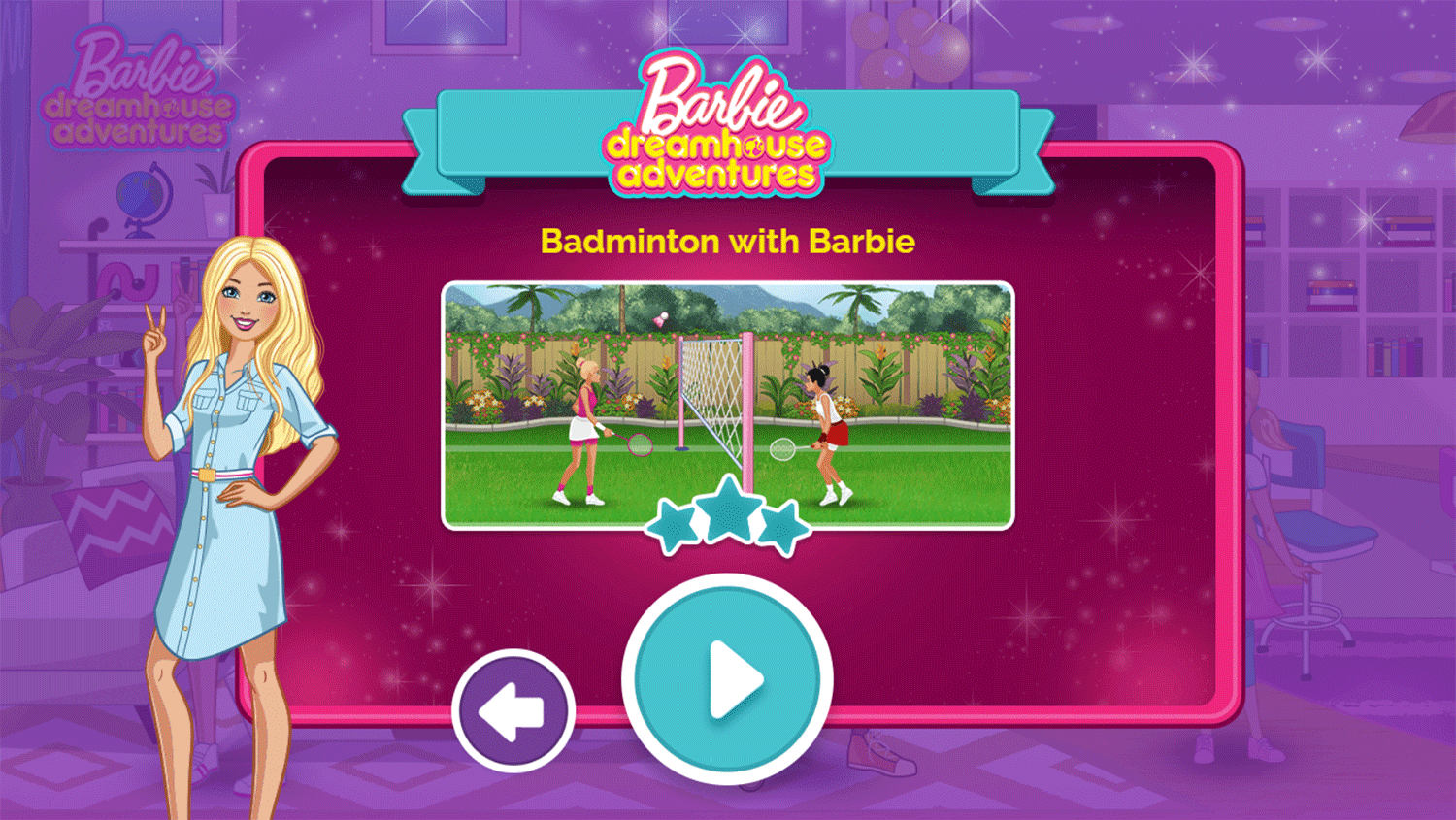 Barbie Dreamhouse Adventure Badminton with Barbie Game Welcome Screenshot.