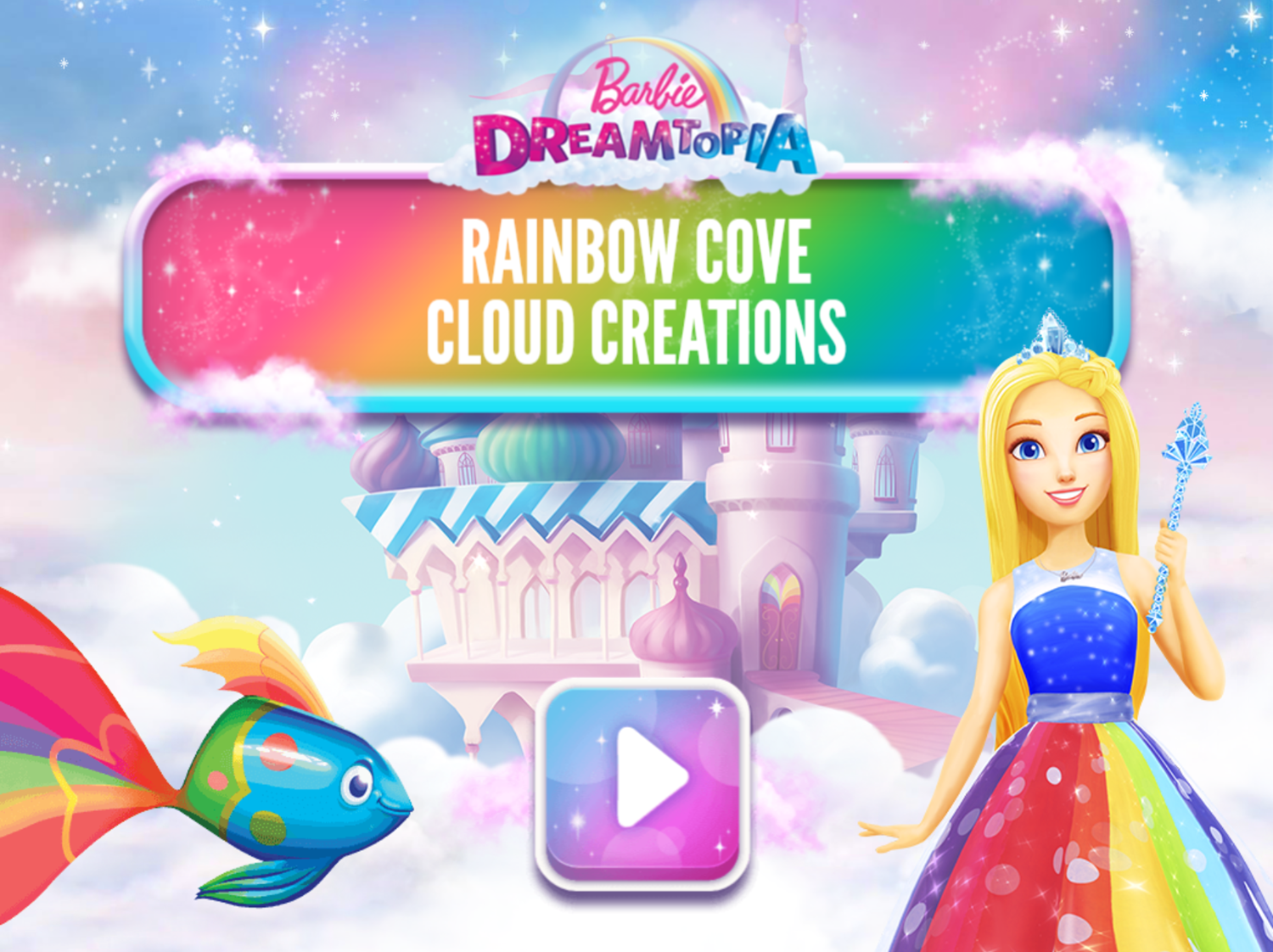 Barbie Dreamtopia Rainbow Cove Cloud Creations Game Welcome Screen Screenshot.