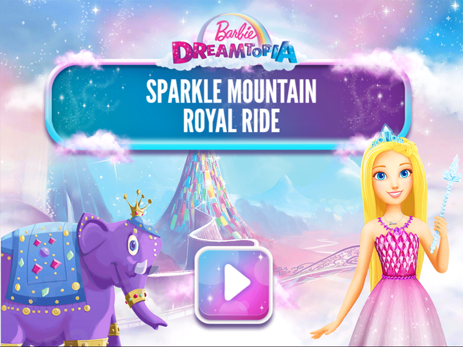 Barbie Dreamtopia Sparkle Mountain Royal Ride Game Welcome Screen Screenshot.