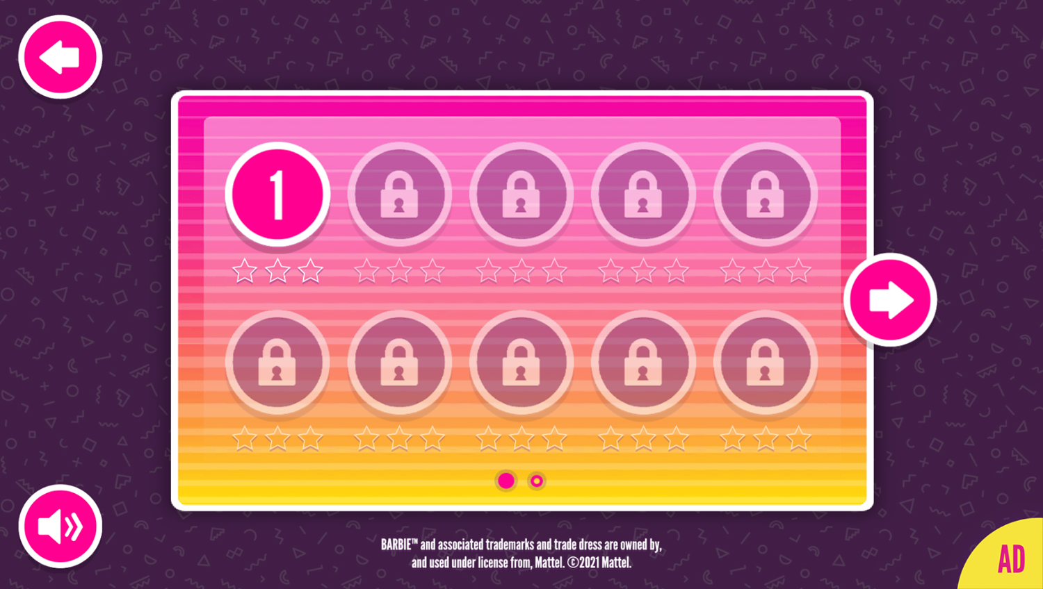 Barbie Extra Mazes Game Level Select Screen Screenshot.