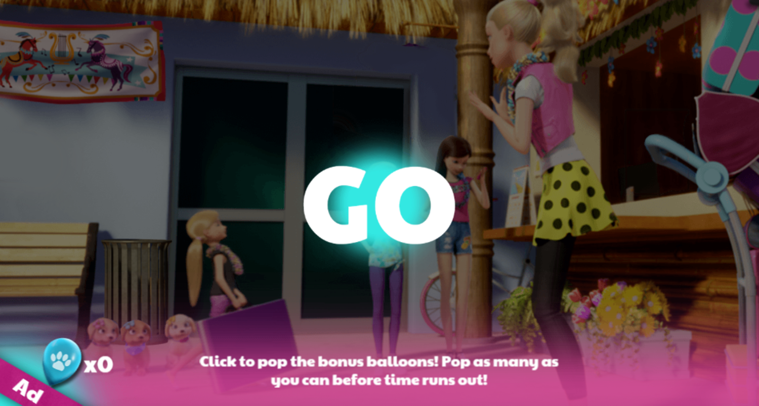 Barbie Great Puppy Treasure Hunt Game Click Balloons Start Screenshot.