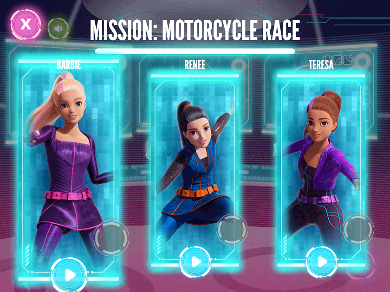 Barbie Spy Squad Academy Game Character Select Screenshot.